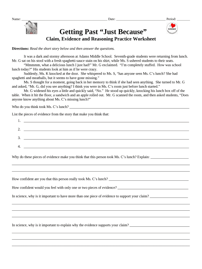 identifying claims and evidence worksheet middle school