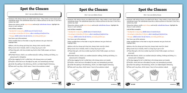 Identifying Subordinate Clauses Worksheet | Spot the Clauses
