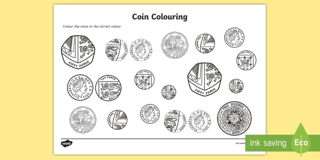 FREE! - Colouring Money | Coins Colouring Worksheet | Twinkl | EYFS