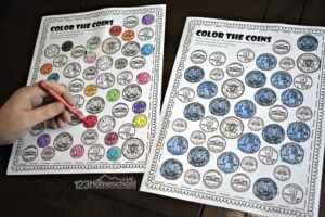 FREE Printable Color the Coin Money Worksheets
