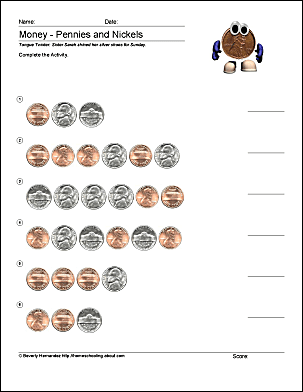 Free Math Worksheets for Counting Pennies and Nickels