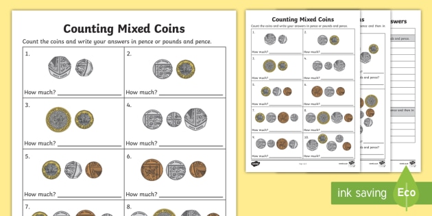 Counting Mixed Coins Worksheets (teacher made) - Twinkl