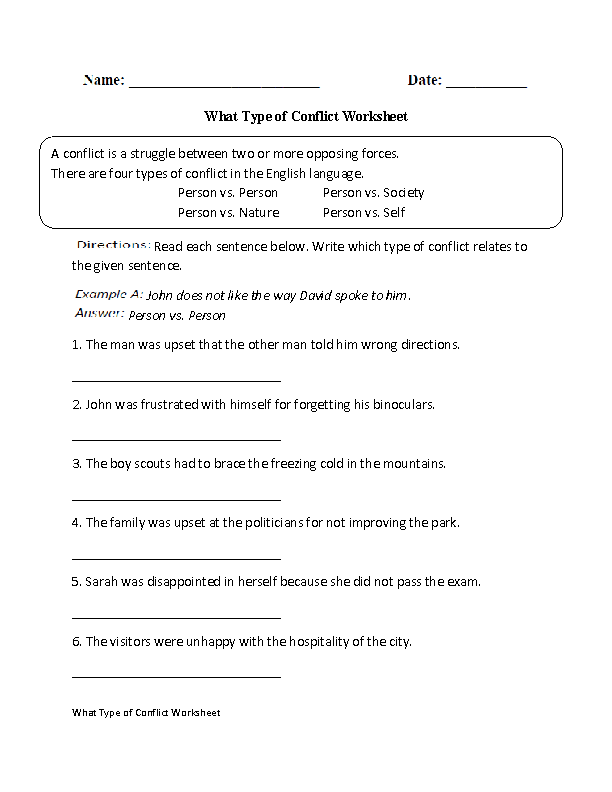 Conflict Worksheets