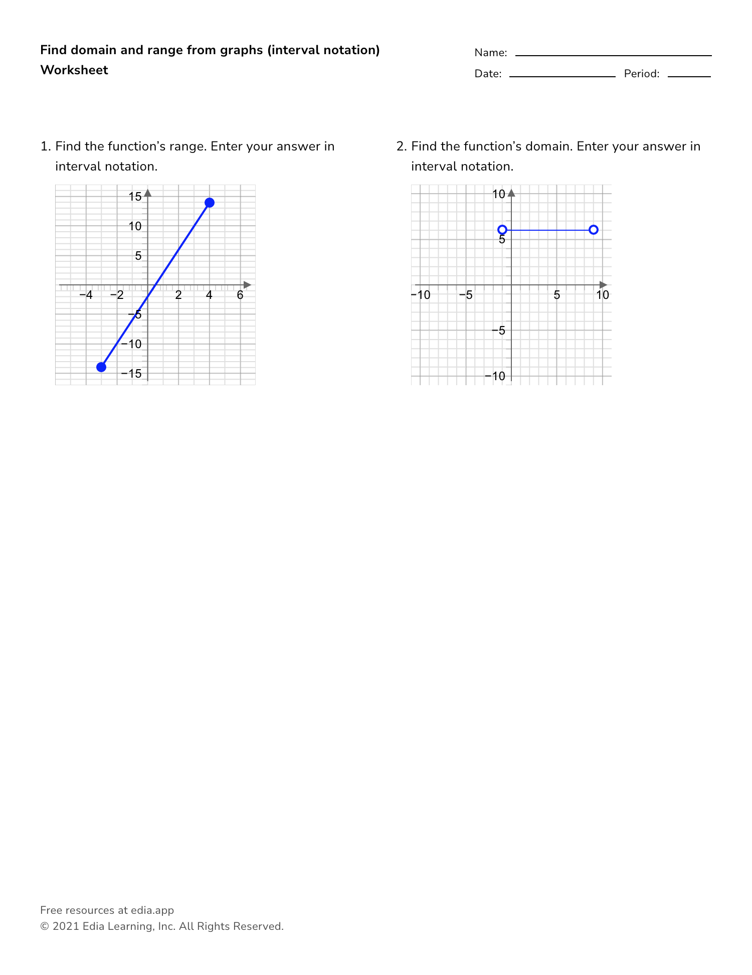 identifying domain and range worksheet