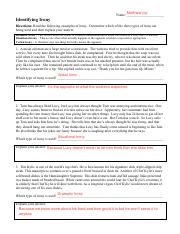Irony 1.pdf - Matthew joy Name: Identifying Irony Directions: Read ...