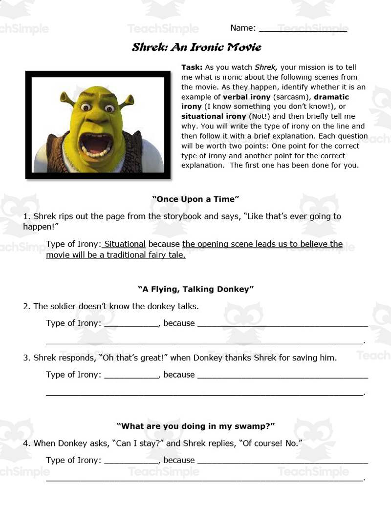 Shrek: An Ironic Movie | Irony Worksheets