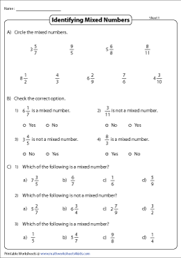 Types of Fractions Worksheets