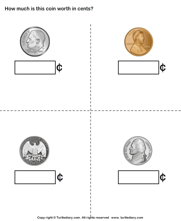 Identify Name and Worth of Coins | Turtle Diary Worksheet