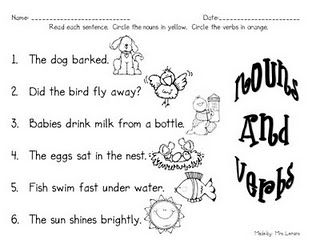 identifying nouns and verbs worksheet