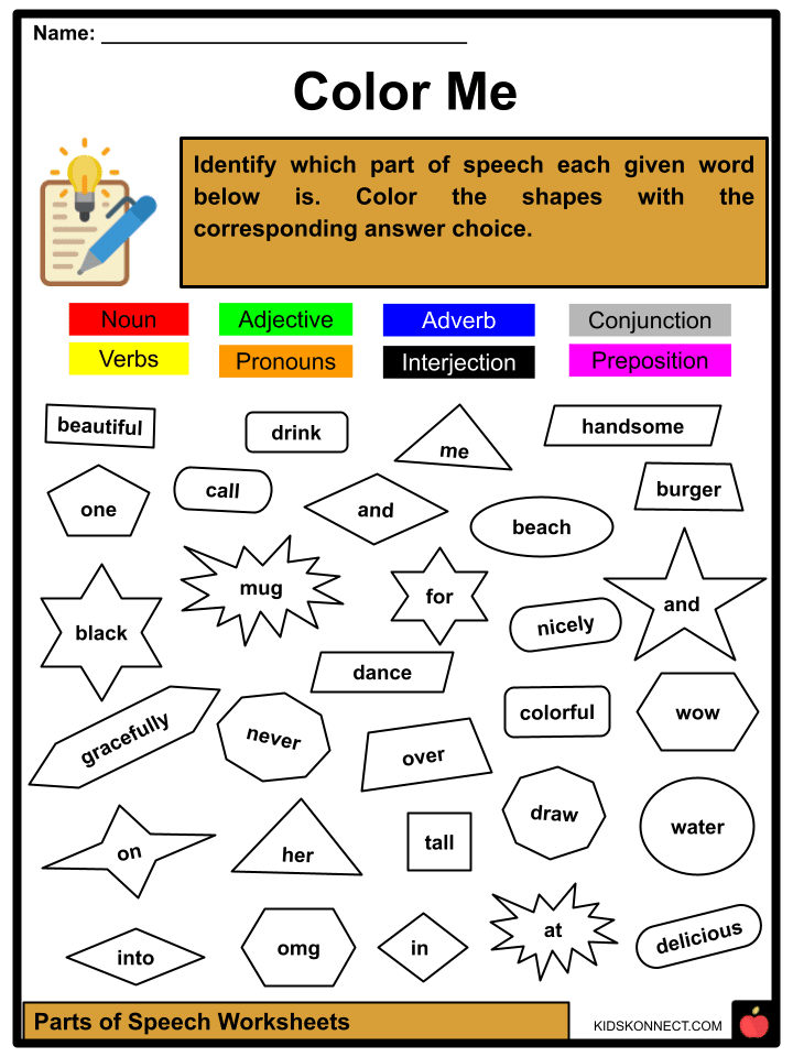 identifying parts of speech worksheet