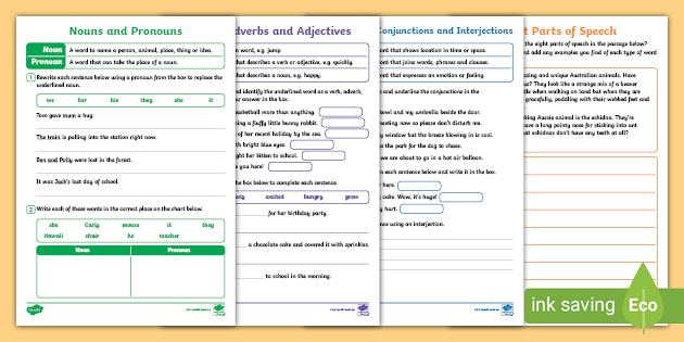 identifying parts of speech worksheet