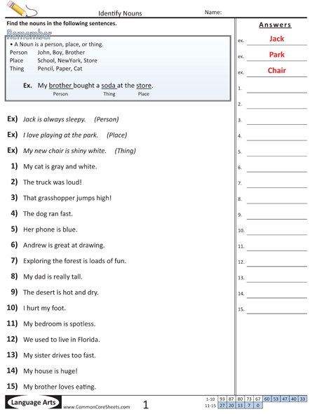 identifying parts of speech worksheet