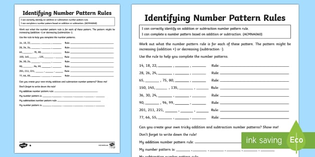Identifying the Number Pattern Rule Differentiated Worksheets