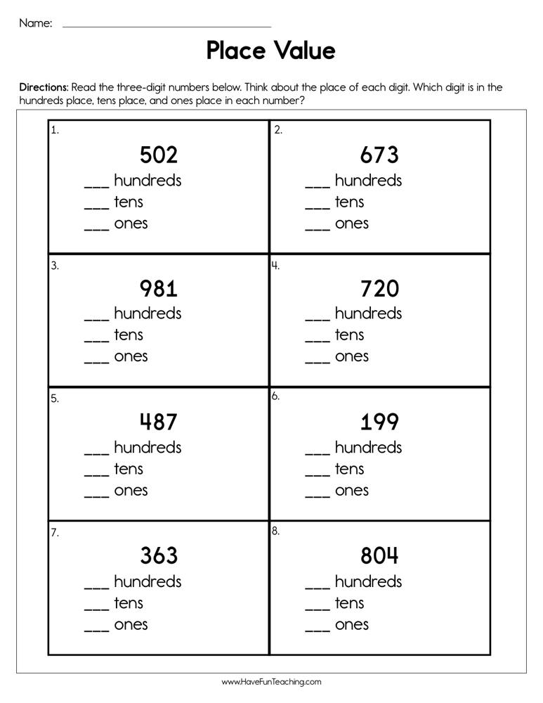 Identify Place Value Worksheet  