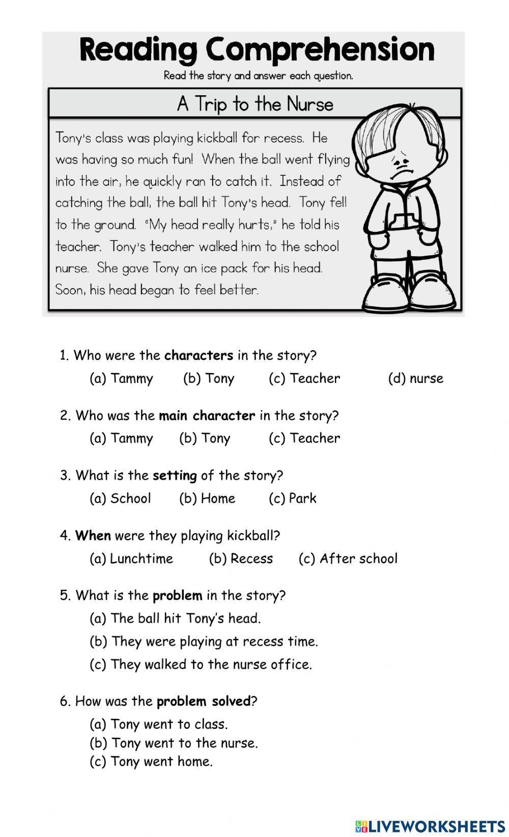 Story Elements - A Trip to the Nurse worksheet  