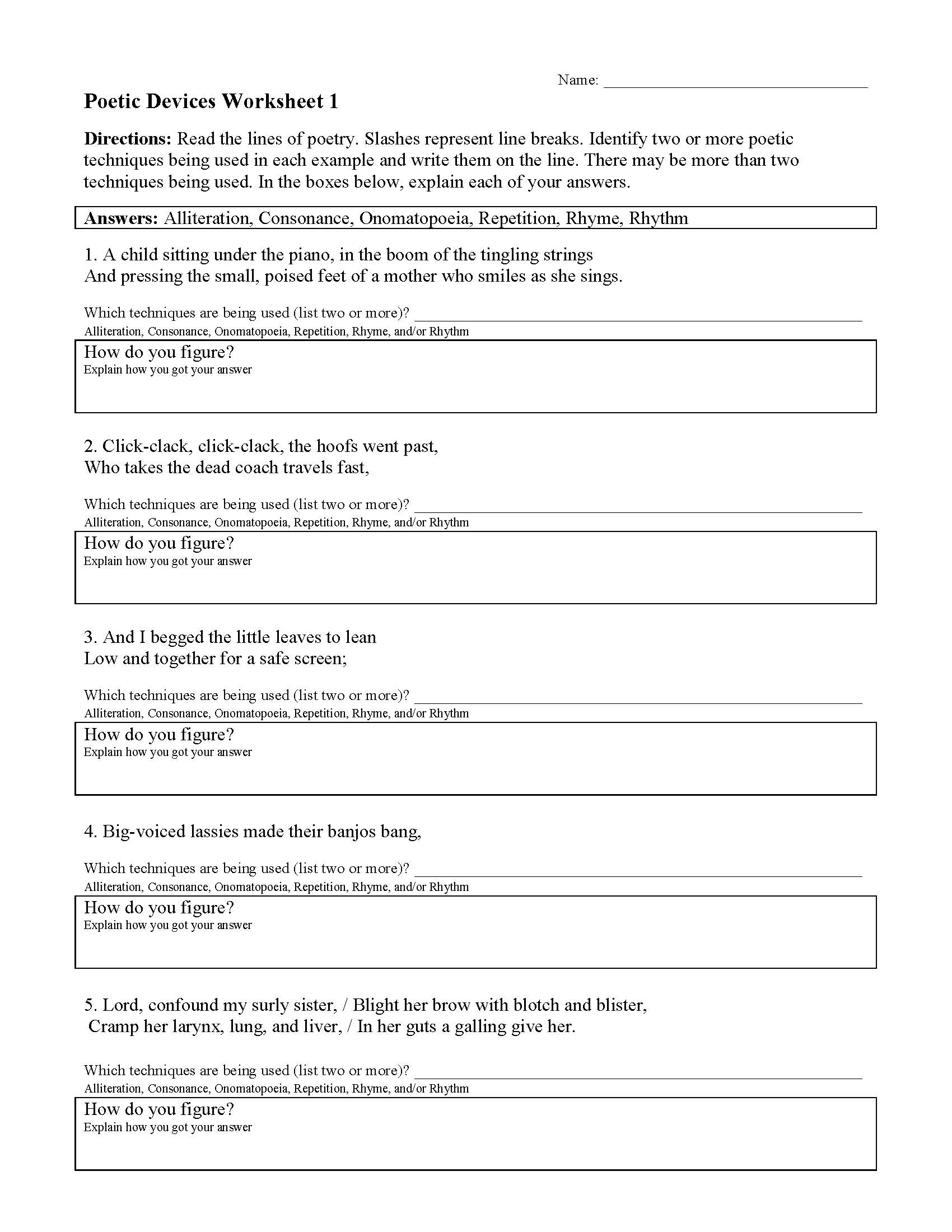 identifying poetic devices worksheet