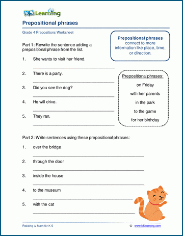 identifying prepositional phrases worksheet