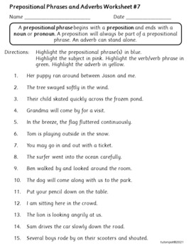 Prepositional phrase worksheets worksheets library