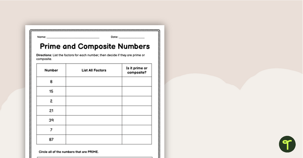 identifying prime and composite numbers worksheet