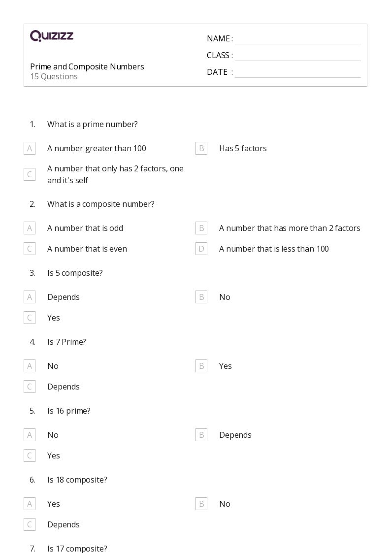 identifying prime and composite numbers worksheet