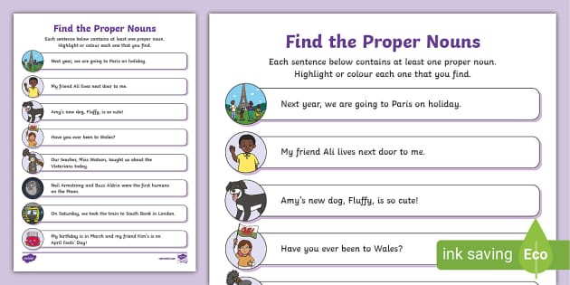 Find the Proper Nouns Activity Sheet (teacher made) - Twinkl