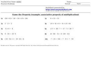 Easy Worksheet: Name that Property - Math Properties Worksheet for ...