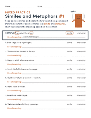 identifying similes and metaphors worksheet