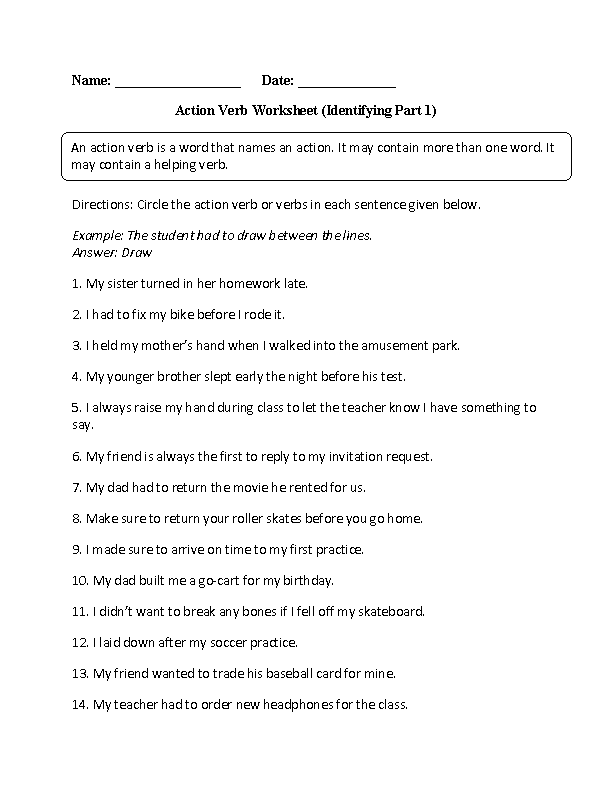 identifying subject and verb worksheet