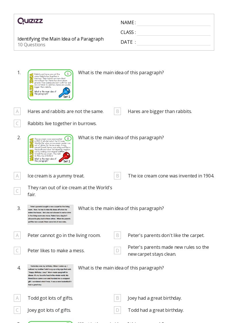 50+ Identifying the Main Idea worksheets for 2nd Class on Quizizz ...