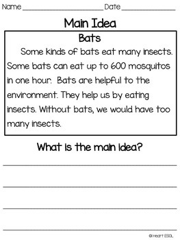identifying the main idea worksheet