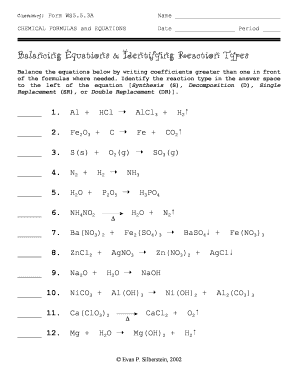 Balancing Equations And Identifying Reaction Types Worksheet ...