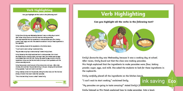 Identifying Verbs in a Paragraph | Worksheet PDF | Primary