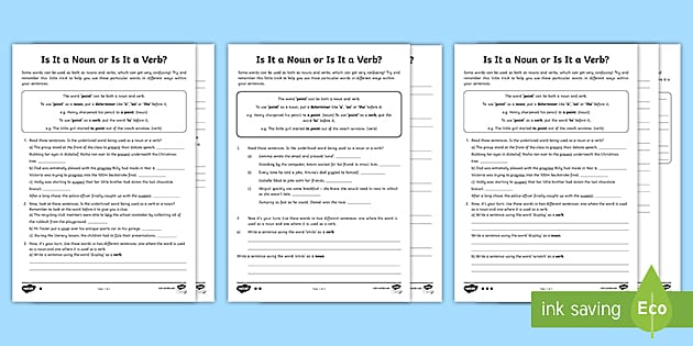 Identifying Nouns and Verbs Worksheet PDF - Which are they?