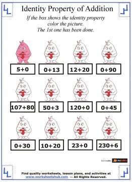 identity property of addition worksheet