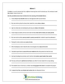 Idioms Worksheet for 4th - 6th Grade | Lesson Planet