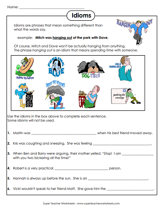 idiom worksheet 4th grade