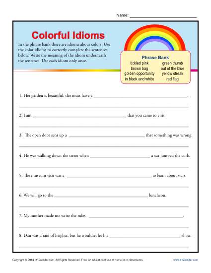 Colorful Idioms | 4th and 5th Grade Worksheets