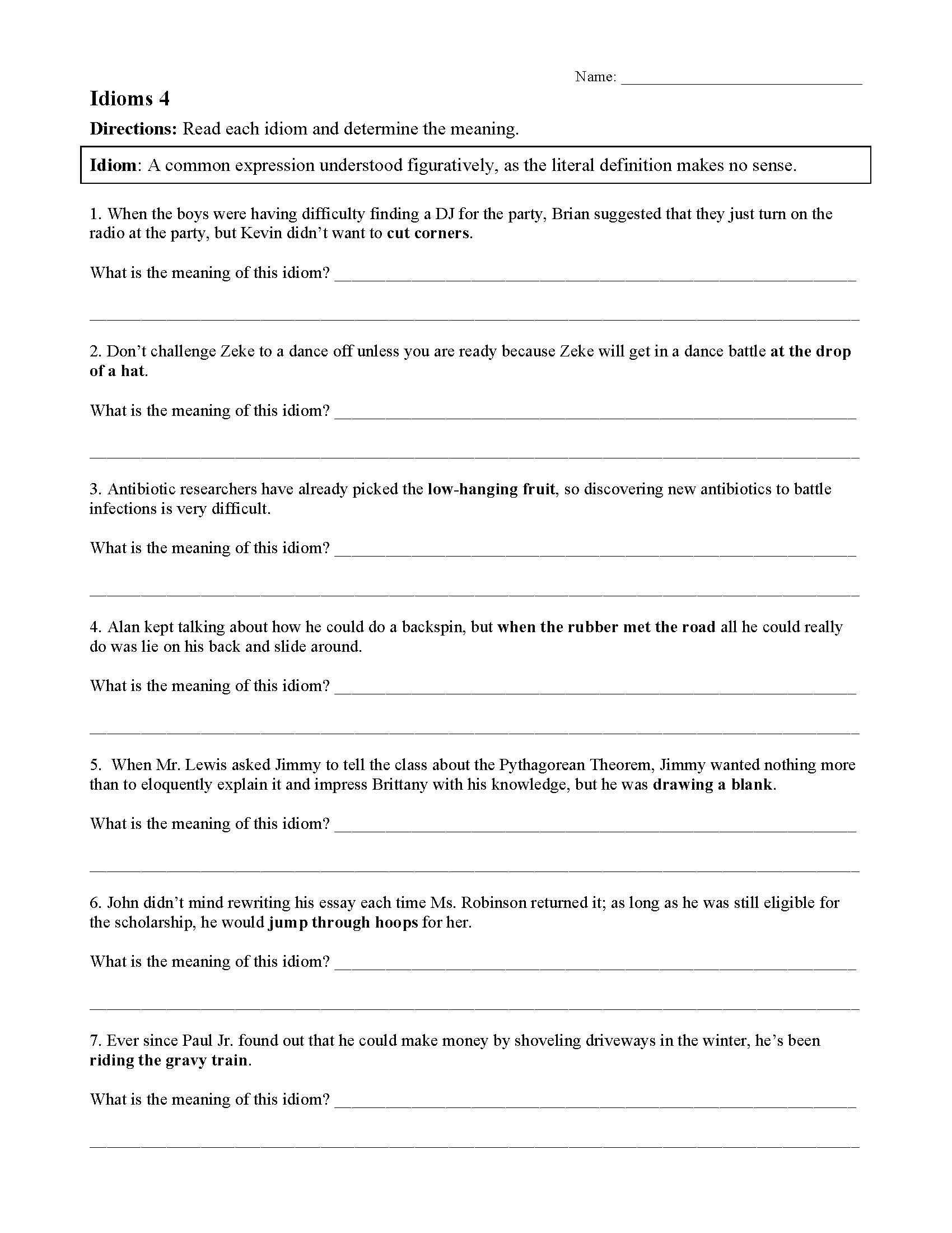 Idiom Worksheets &  Tests | Figurative Language Activities