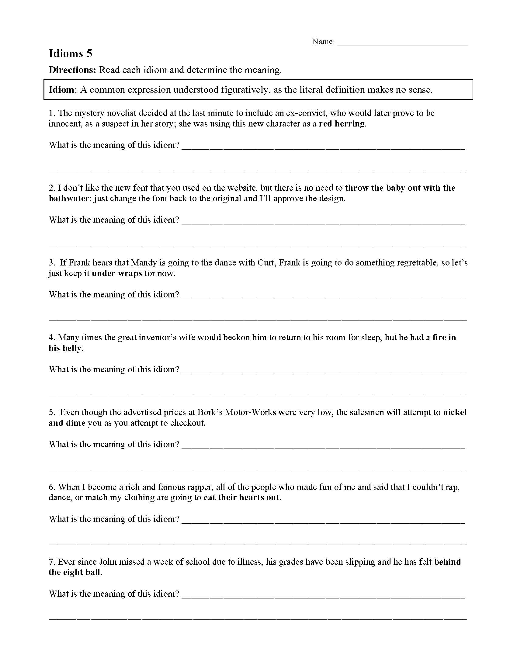 Idiom Worksheets &  Tests | Figurative Language Activities
