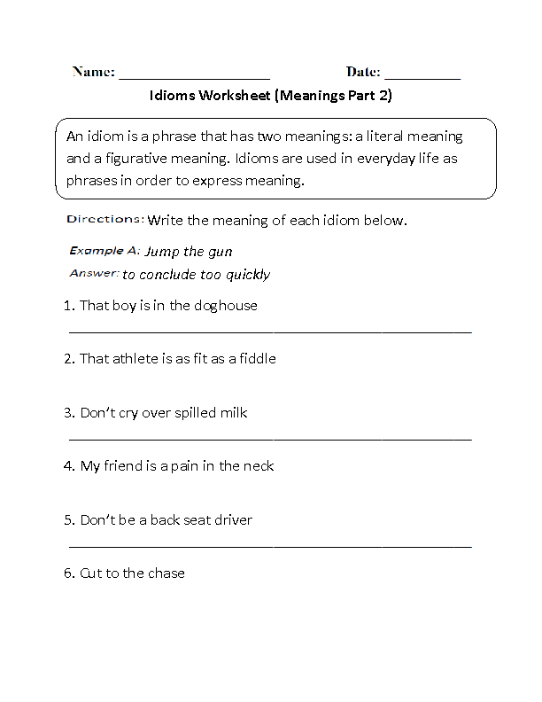 worksheets library | Idioms Worksheets