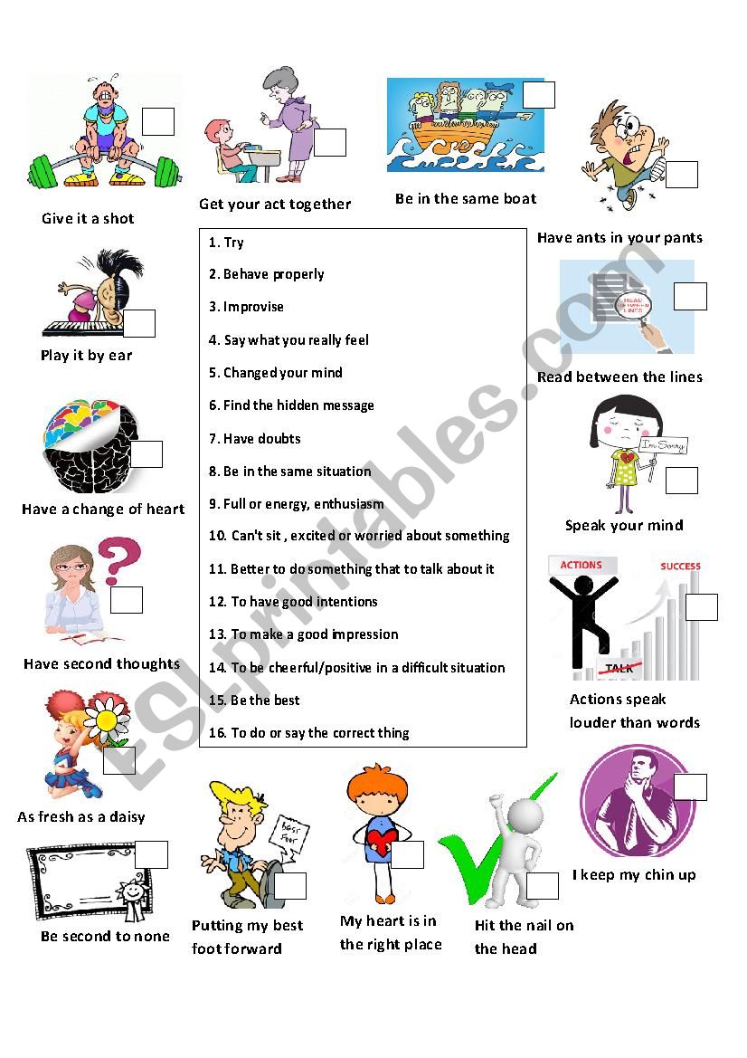 Idioms for kids - ESL worksheet by Val04