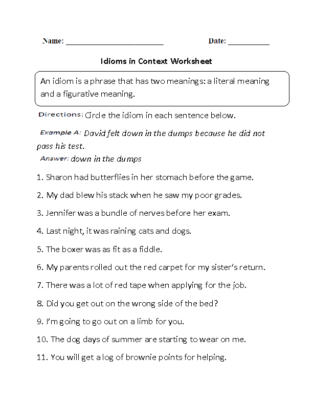 worksheets library | Idioms Worksheets