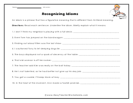 idiom worksheet for middle school