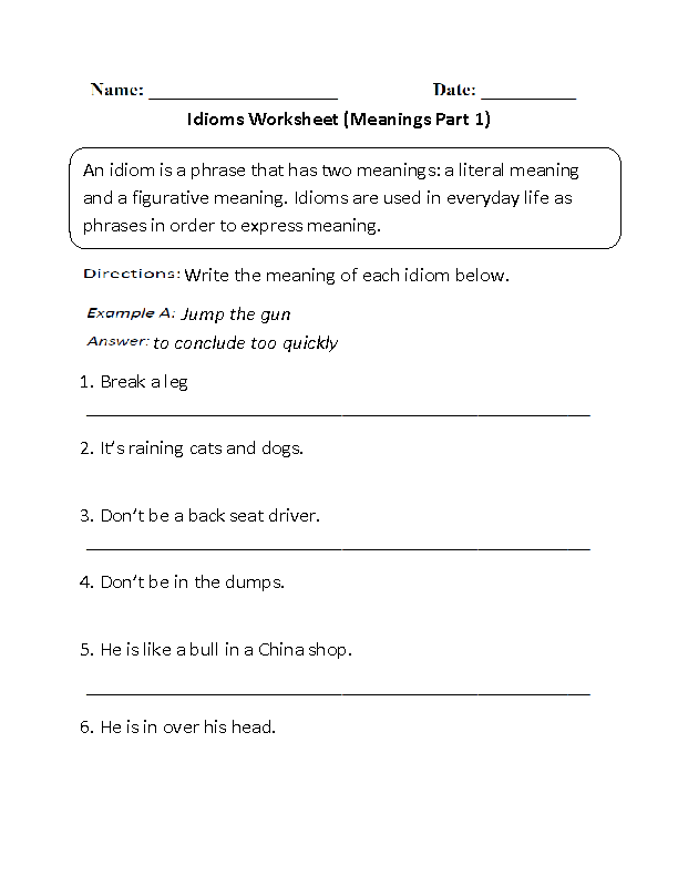 worksheets library | Idioms Worksheets