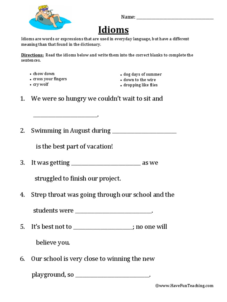Idioms Worksheet 3 PDF | Download Free PDF | Lexicology | Lexical ...