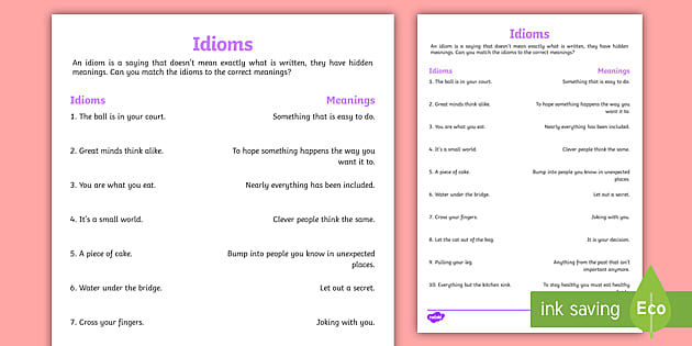 idiom worksheet say what