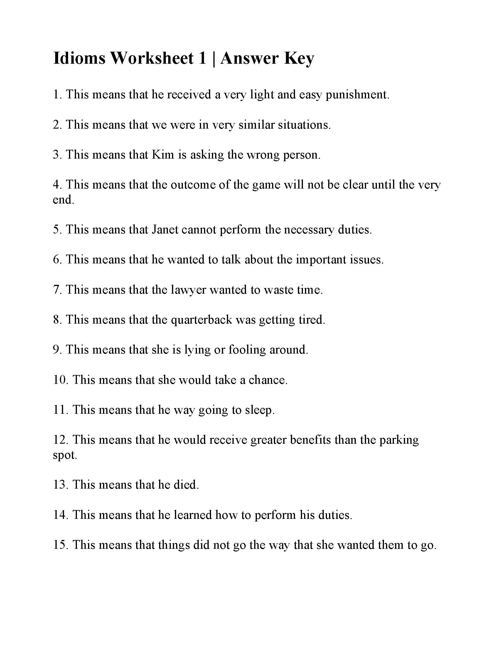 Idiom Worksheet 1 | Reading Activity