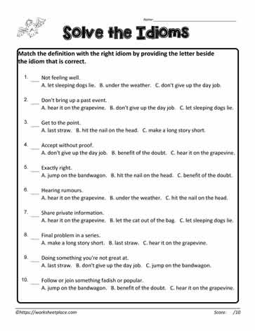 Solve the Idioms Worksheets
