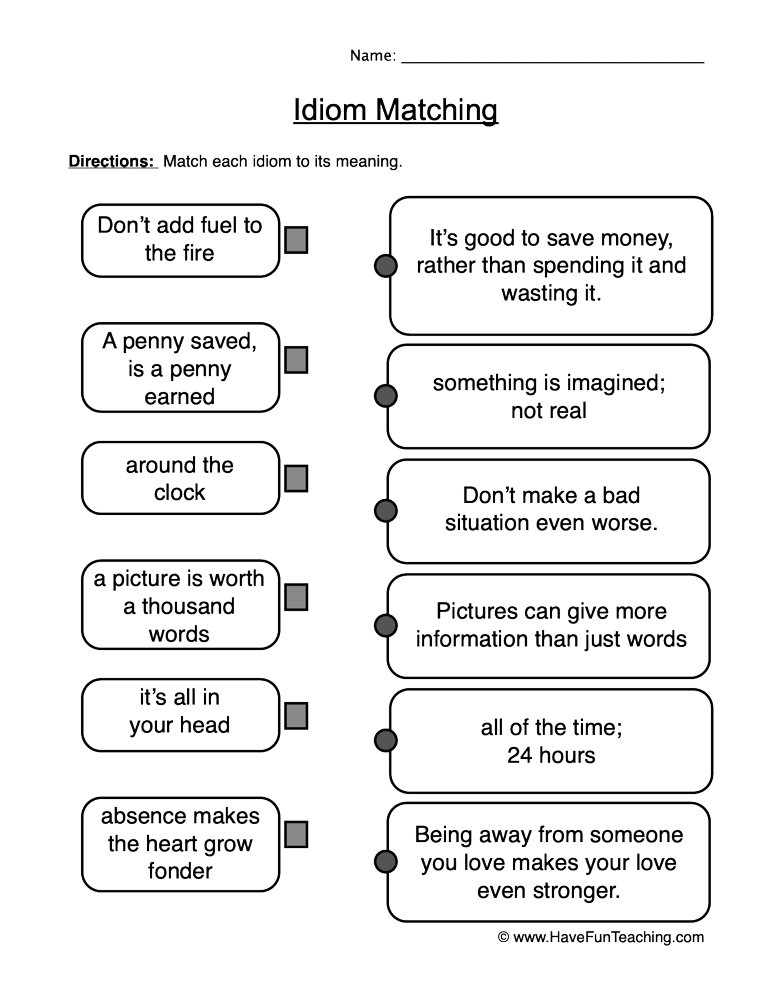 Matching Idioms Worksheet  