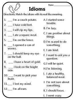 idioms practice worksheet